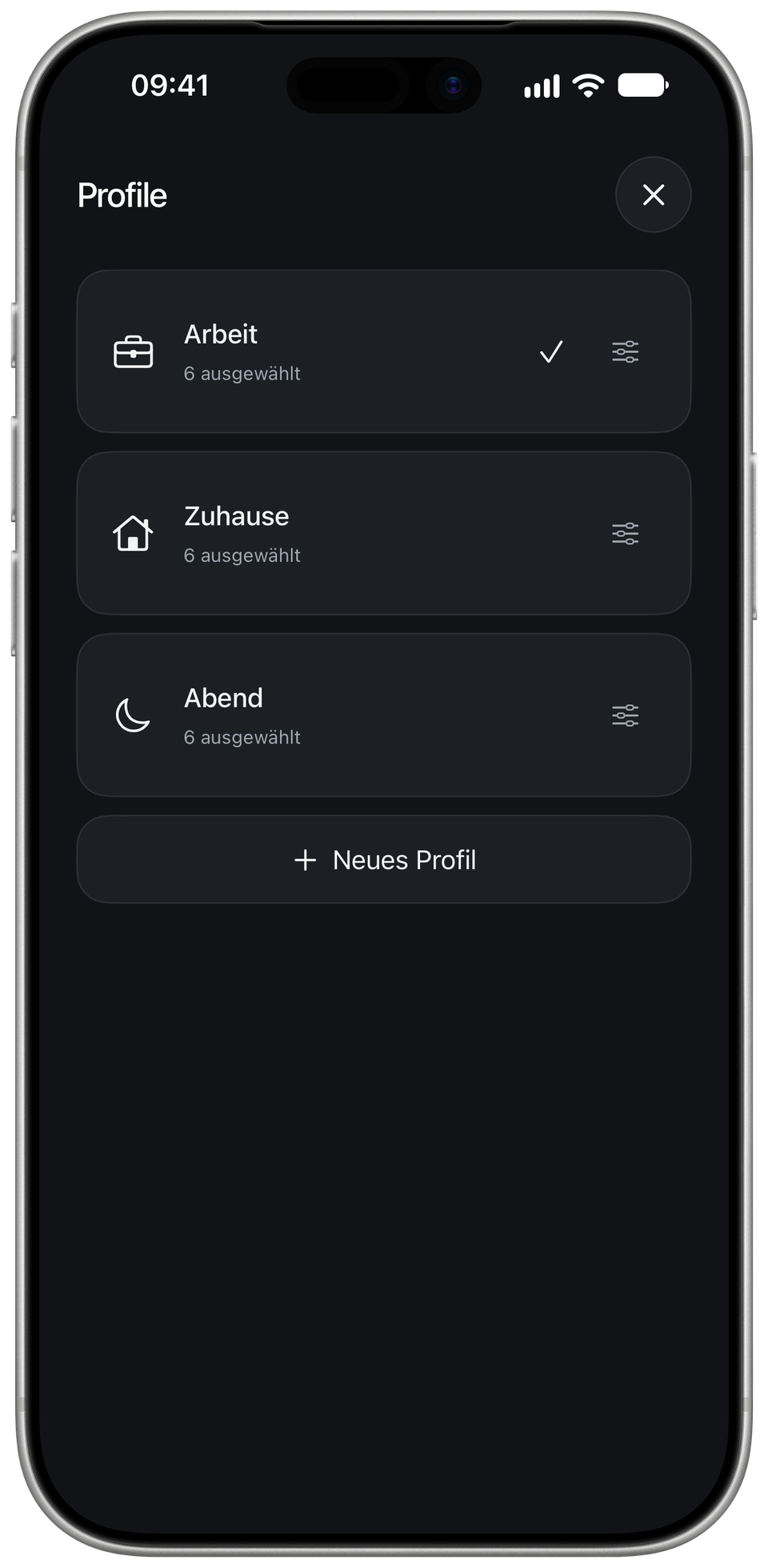 PAUSA: Eigene Apps je Profil.